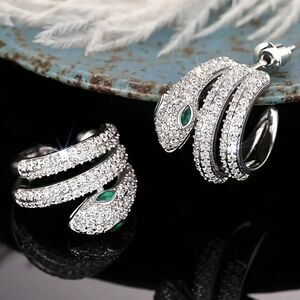 Silver Diamond Snake Hoop Earrings